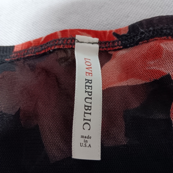 Love Republic Sheer BodySuit Small Floral Black Pink Snap Crotch - Picture 5 of 6